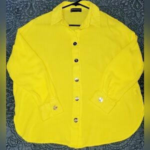 Sunny Yellow Button Down Shirt 100% viscose Lightweight Spring Summer Size M